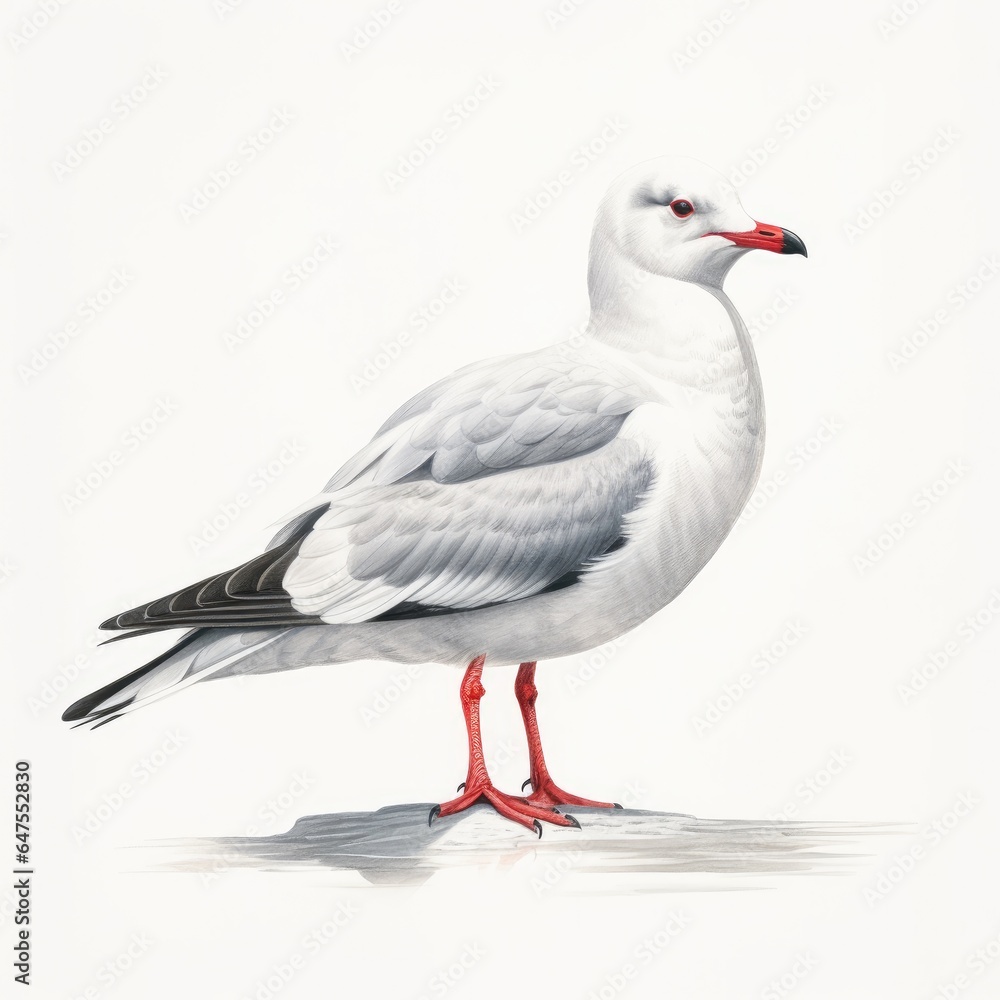 Obraz premium Red-legged kittiwake bird isolated on white background.