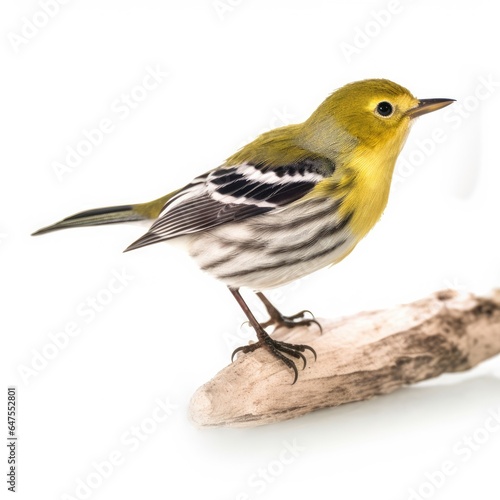 Pine warbler bird isolated on white background.
