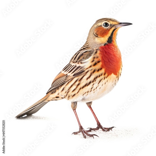 Red-throated pipit bird isolated on white background.