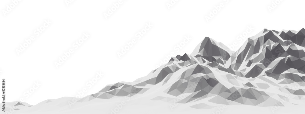 3D low polygon ice mountain. Glacial landform. Ice terrain.