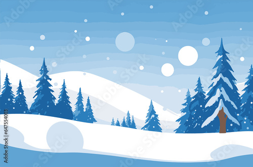 Flat design winter landscape vector, illustration, wallpaper, winter background (generative ai) © Noboru