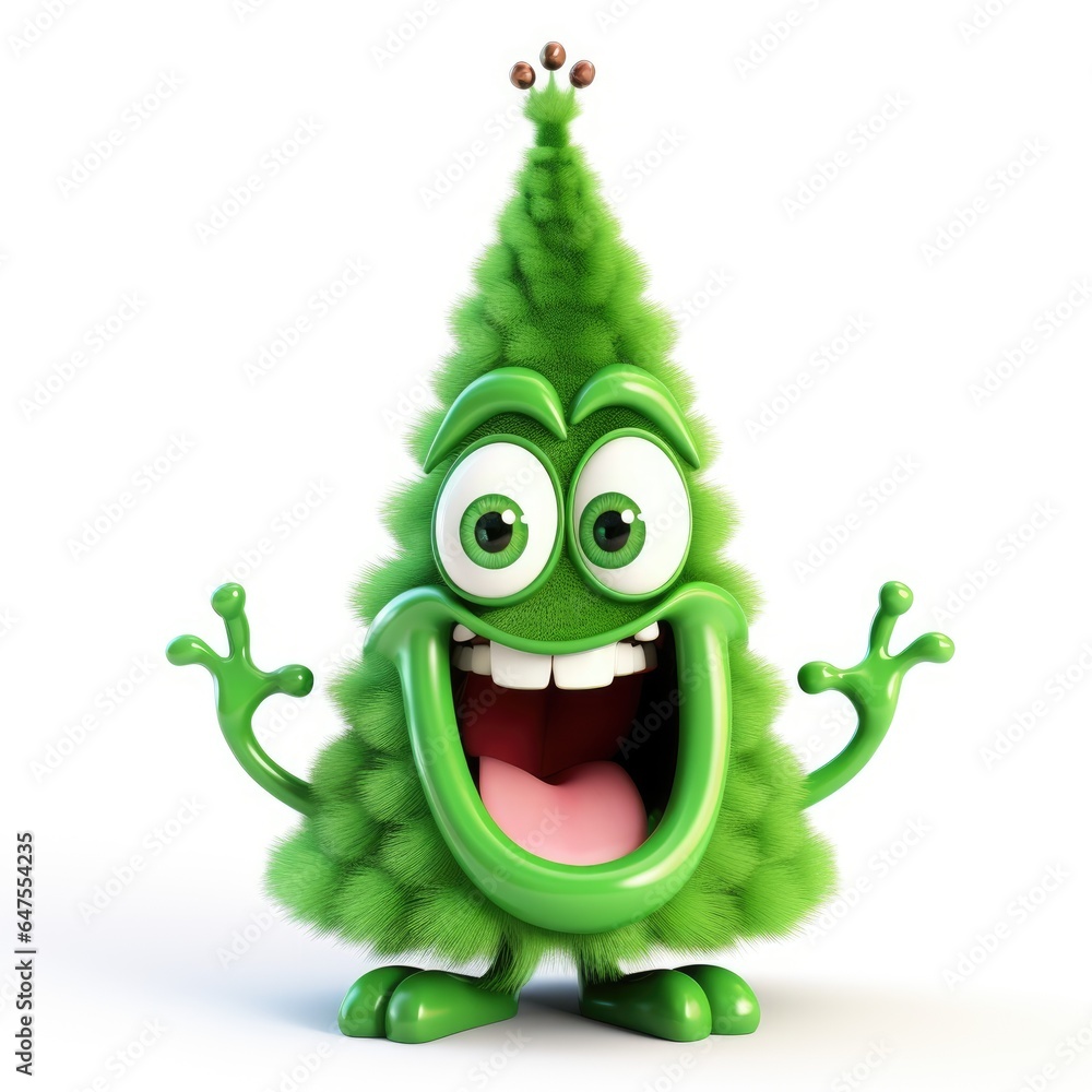 Cartoon character of christmas tree with funny expression on white background Cartoon character of christmas tree with funny expression on white background