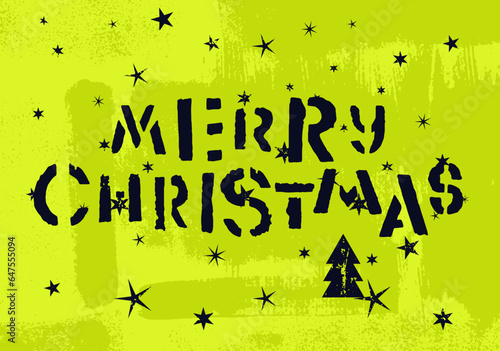 Merry Christmas. Typographic vintage grunge stencil style Christmas card or poster design. Retro vector illustration.