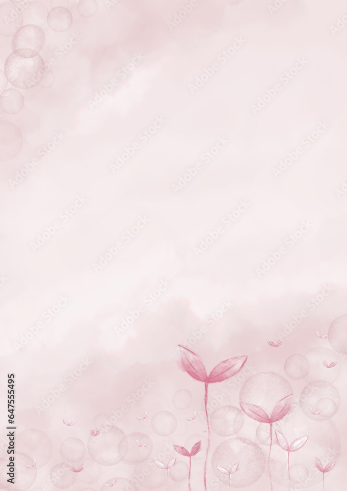 The background image is painted with pink watercolor.leaf flower pattern.