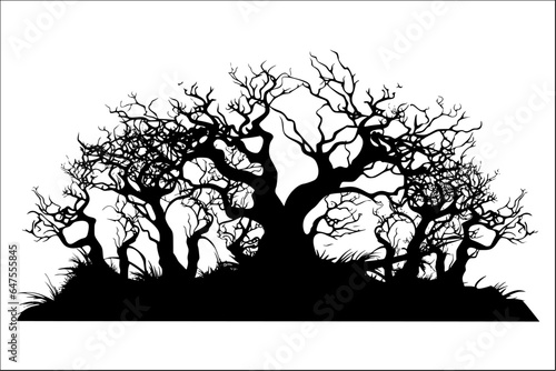 silhouette of deciduous forest with branches and twigs of trees without leaves vector illustration