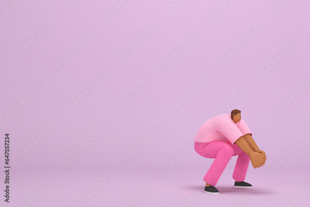 The black man with pink clothes. He is pulling or pushing something. 3d rendering of cartoon character in acting. The black man with pink clothes. He is pulling or pushing something. 3d rendering of cartoon character in acting.