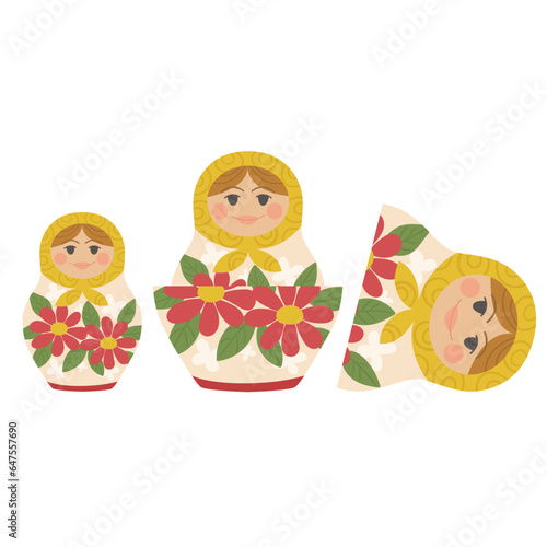 Matryoshka dolls of different sizes. Open nesting doll. Traditional colorful Russian toy. Cultural heritage