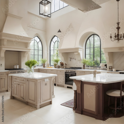 Interior of a modern kitchen, modern kitchen in a modern palace or manor. Made by AI