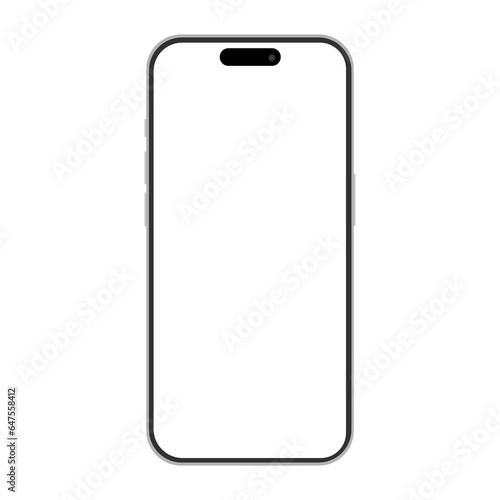 iphone 15 mockup front view isolated vector illustration on transparent background. Smartphone or mobile phone or cellphone cut out template. 