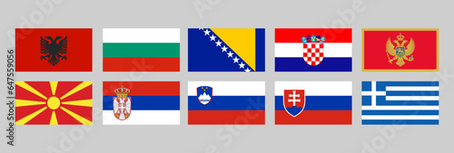 European country flags, Albania, Bulgaria, Bosnia Herzegovina, Croatia, Montenegro, Macedonia, Serbia, Slovakia, Slovenia, Greece