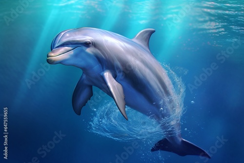 dolphin underwater on blue ocean background looking at you © Lusi_mila