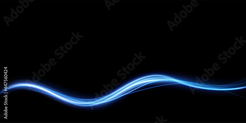 Abstract effect of movement with the speed of light. Blue spiral glow effect. Magic shiny line. Neon. Background.