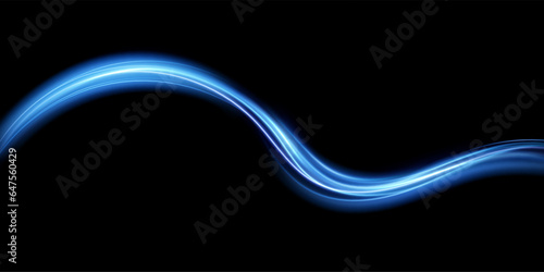Abstract effect of movement with the speed of light. Blue spiral glow effect. Magic shiny line. Neon. Background.
