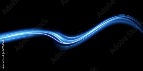 Abstract effect of movement with the speed of light. Blue spiral glow effect. Magic shiny line. Neon. Background.