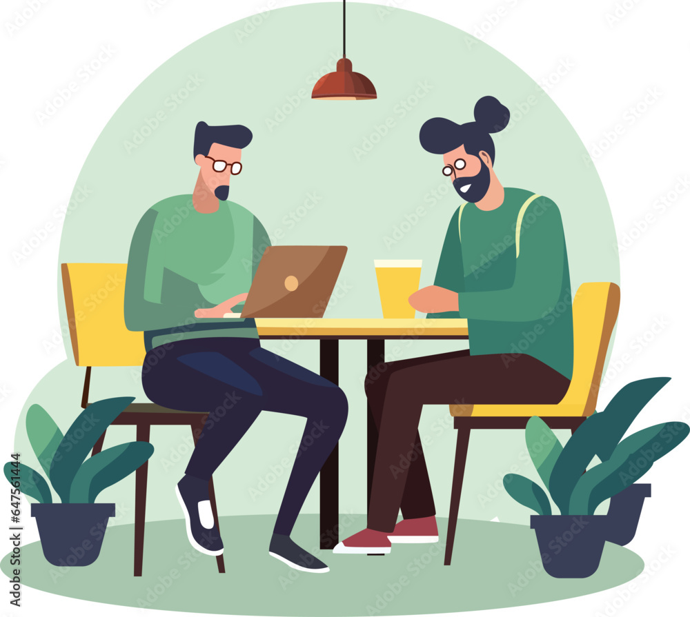 Vector illustration of office workers sitting at desks in flat design style