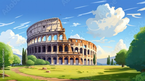 Colosseum Poster in the Morning with Blue Sky View generative ai