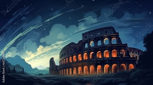 Colosseum Poster in the Night with Dark Sky View genrative ai