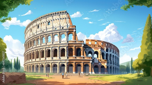 Colosseum Poster in the Evening with Blue Sky View generative ai