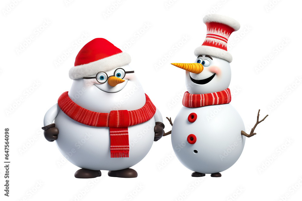 3D cartoon Santa and Snowman funny isolated PNG 3D cartoon Santa and Snowman funny isolated PNG