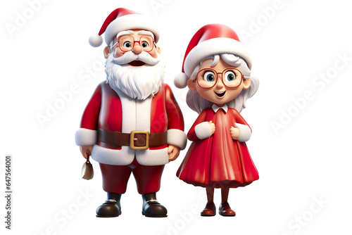 3d cartoon Santa and Mrs Claus in the funny style isolated PNG