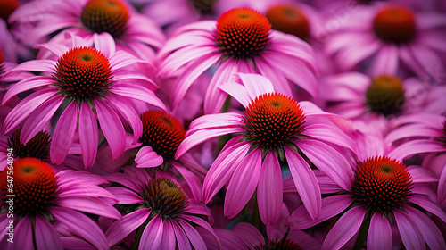 Close-up of Echinacea Daisies in a garden  showing vibrant purple and yellow petals