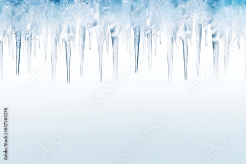 Icicles border on white background with empty copy space Generative AI