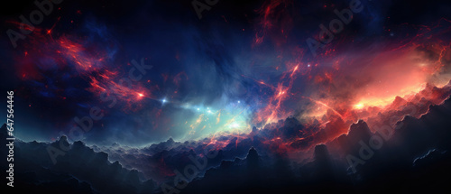 Sunlit cosmic world with nebulas and stars in a digital art form