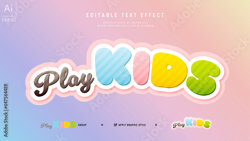 淡いトーンの子供向けデザインのテキストエフェクト。編集可能なグラフィックスタイルテンプレート。