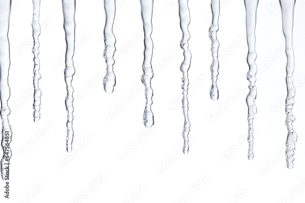 Fototapeta premium Icicles border on white background with empty copy space Generative AI