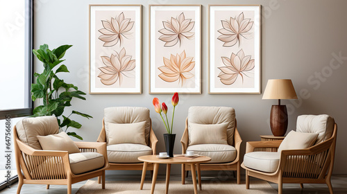 Modern Living Room with Abstract Floral Poster
