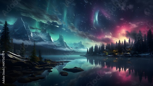 background  the winter aurora creates a stunning spectrum of colors in the night sky  including purple  green  and blue.