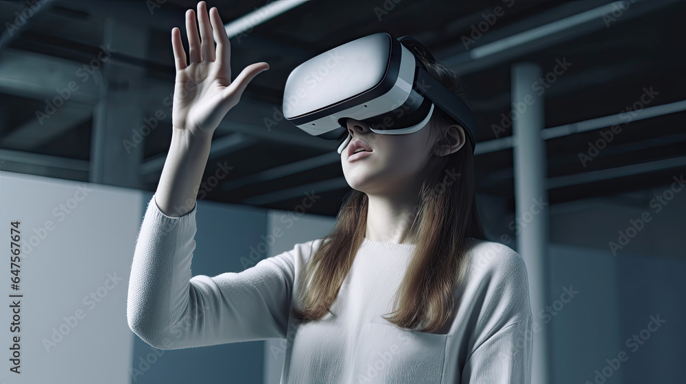 Student using VR glasses for education Student using VR glasses for education