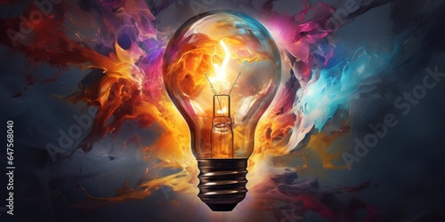 illustration of a light bulb with splash of color, generative AI