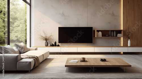 Minimalist style interior design of modern living room with tv © Davy