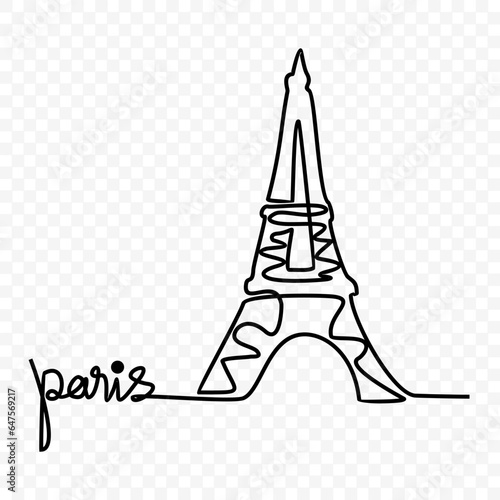 Paris Eiffel tower, one continuous drawing