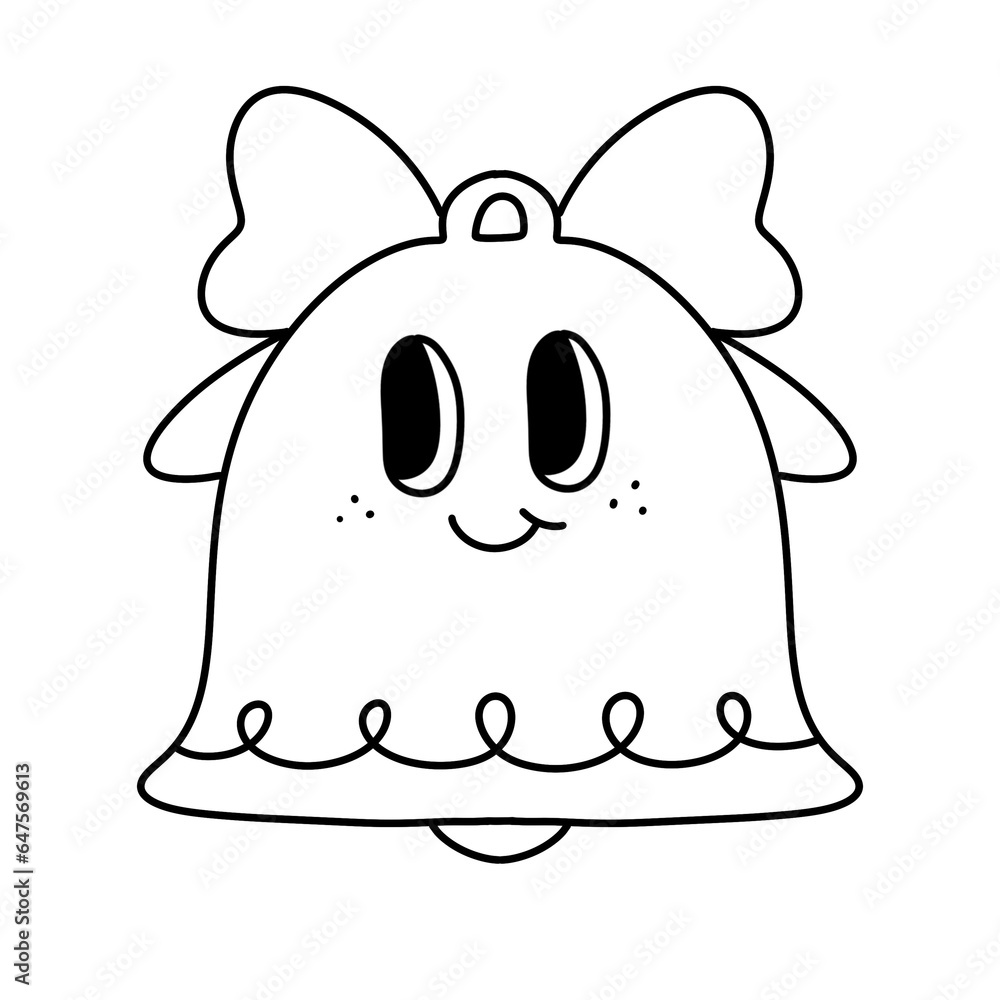 jingle bell outline Merry Christmas and Happy New year trendy retro cartoon doodle style characters and element jingle bell outline Merry Christmas and Happy New year trendy retro cartoon doodle style characters and element