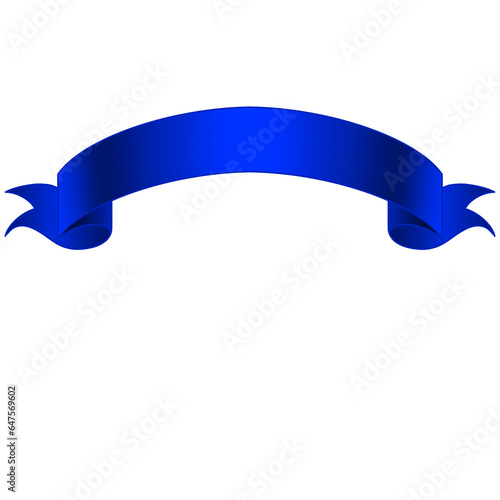 Blue ribbons realistic composition with colourful isolated image of festive reel shape on blank background.