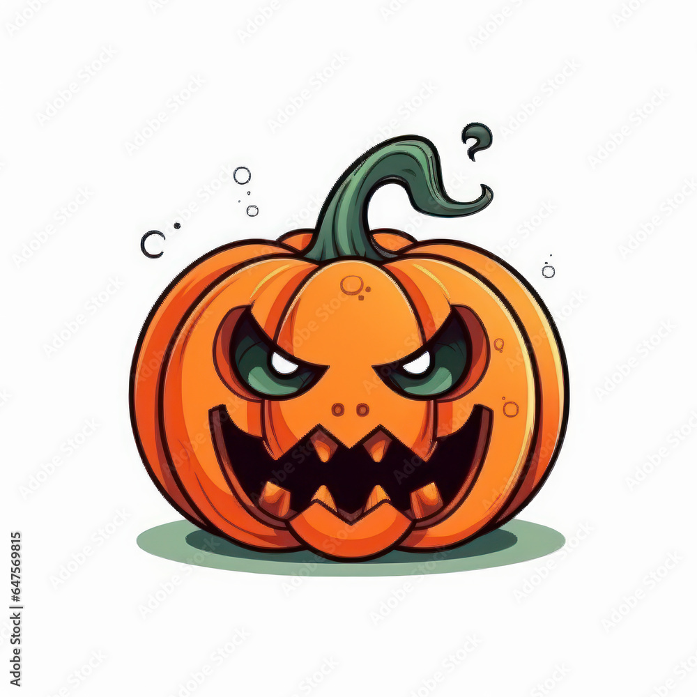 Cartoon horror pumpkin for Halloween. White background. Generative AI. Cartoon horror pumpkin for Halloween. White background. Generative AI.