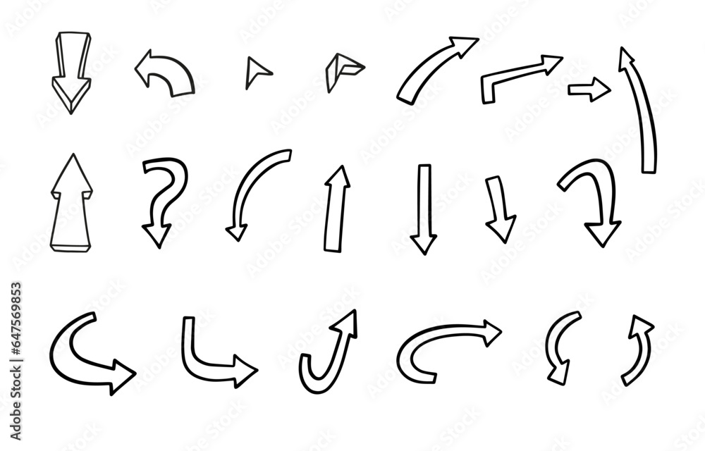 Line art arrows set. Hand drawn outline sketch art. Line art arrows set. Hand drawn outline sketch art.