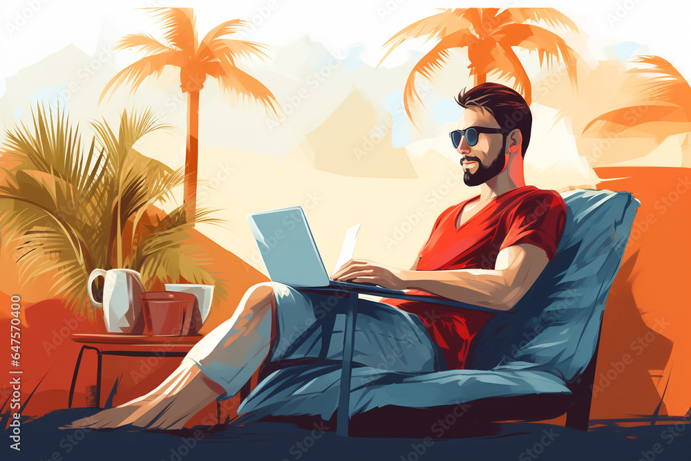 freelancer enjoying the freedom to set your own hours while working from home. Remote work while traveling