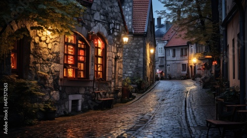 Photo of a cozy street in Tallinn's Old Town. Estonia Saiakang Street in Old Tallinn