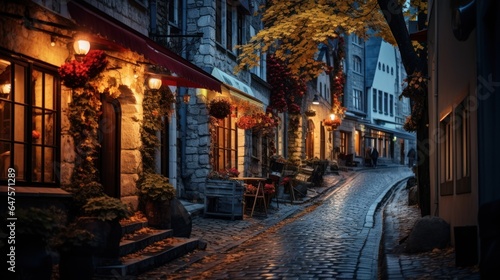 Photo of a cozy street in Tallinn's Old Town. Estonia Saiakang Street in Old Tallinn © sirisakboakaew