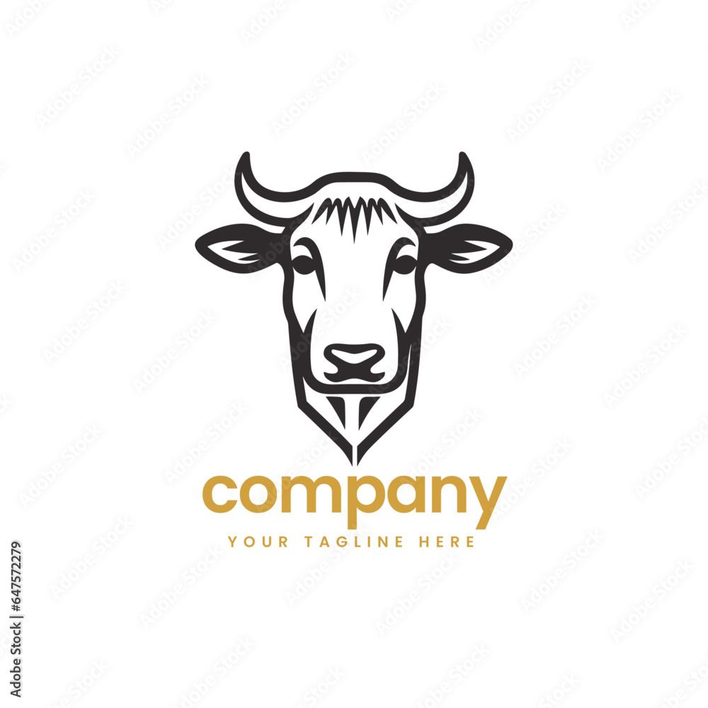 Fototapeta premium head of buffalo cow cart bull cattle dairy farm pet mascot emblem sports logo illustration icon flat t shirt design