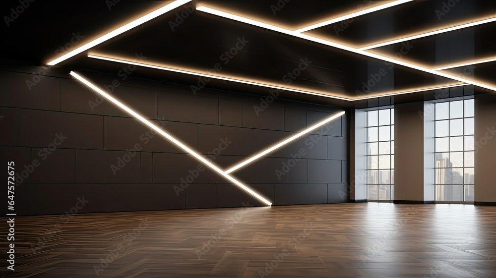 Stretch floating ceiling white with light lines. - obrazy, fototapety, plakaty 