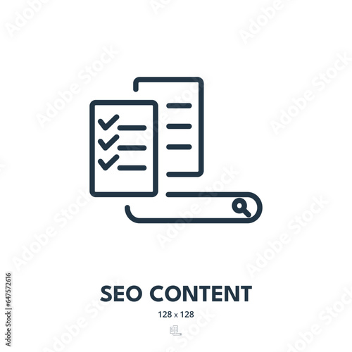 SEO Content Icon. Article, Page, Search Bar. Editable Stroke. Simple Vector Icon
