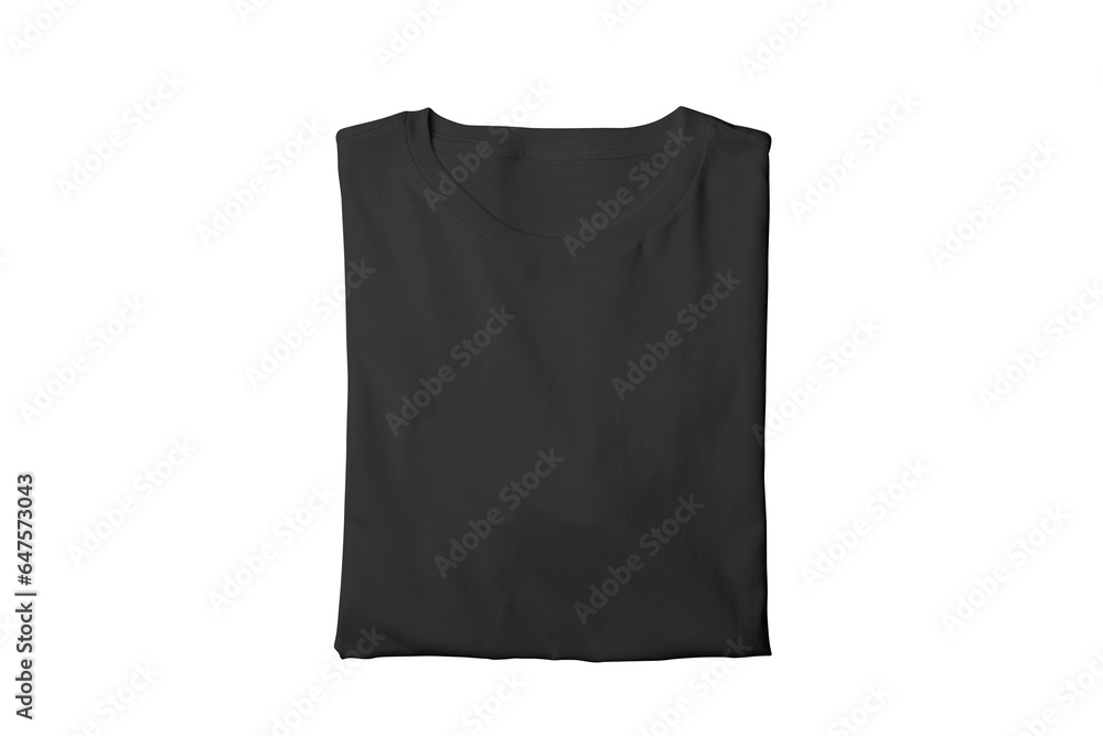 Blank isolated black folded crew neck t-shirt template Blank isolated black folded crew neck t-shirt template