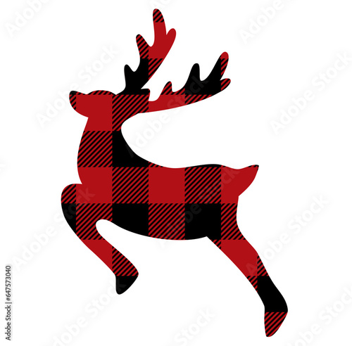 Red Christmas reindeer buffalo plaid print pattern elements 
