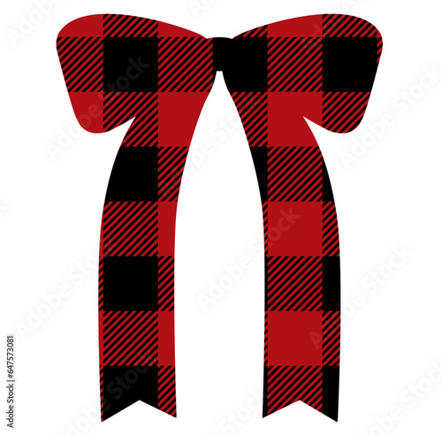 Red Christmas ribbon bow buffalo plaid print pattern elements 