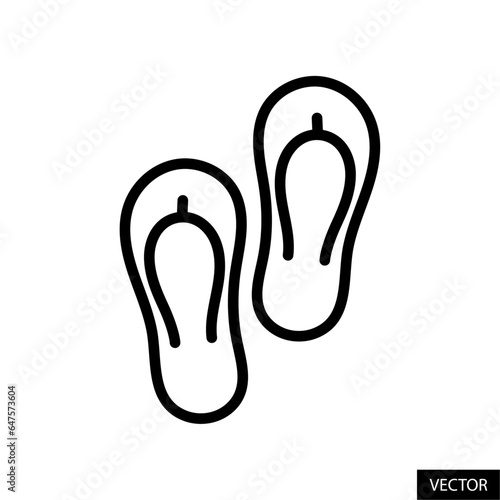 Pair of flip flops, sandals, slippers vector icon in line style design for website, app, UI, isolated on white background. Editable stroke. Vector illustration.