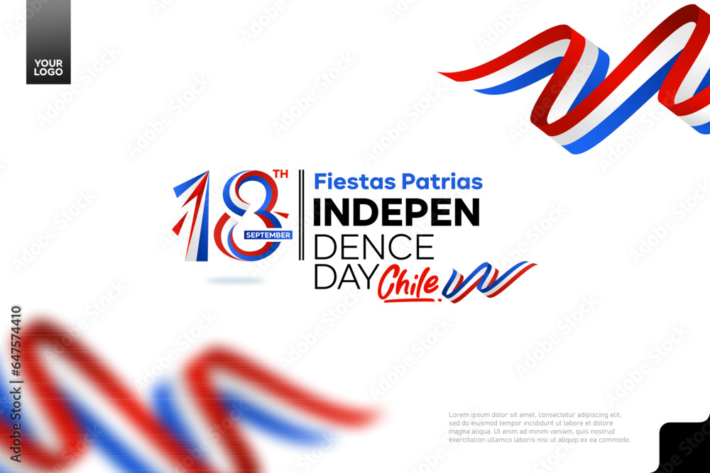 Obraz premium Chile independence day logotype september 18th with flag background